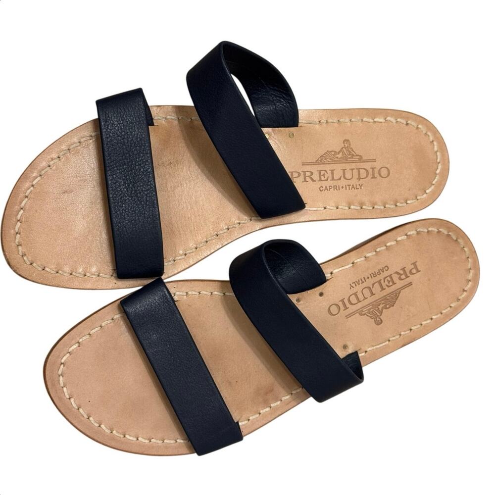 Preludio Leather Sandals Capri Italy Navy Blue Tan Women's‎ US 7
